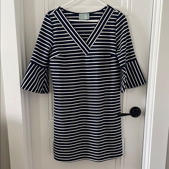 Skies are Blue Navy and White Striped Dress - Picture 1 of 5